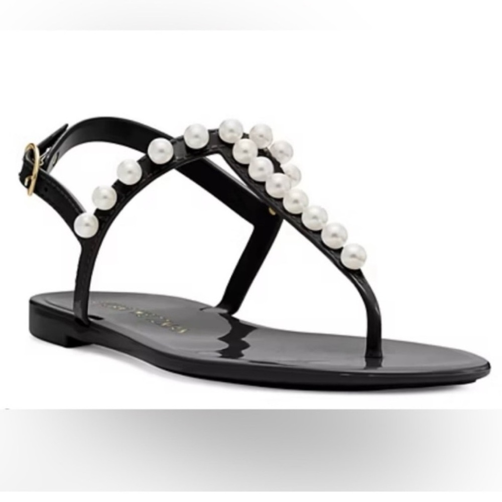Stuart Weitzman Black Jelly Sandals with Pearls size 8